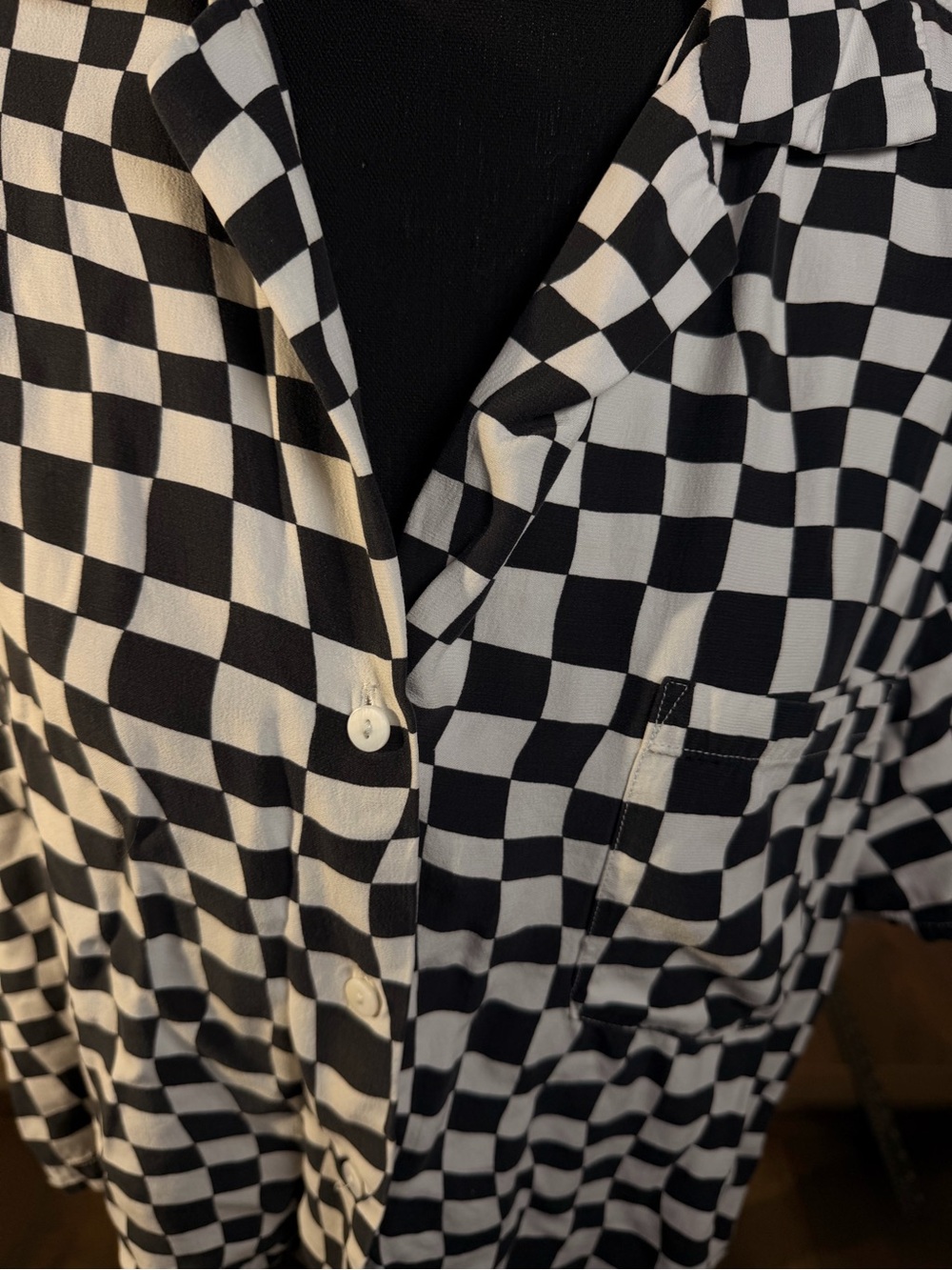 pistola Black and White Checkered Short Sleeve Button-Up Top - Picture 2 of 7